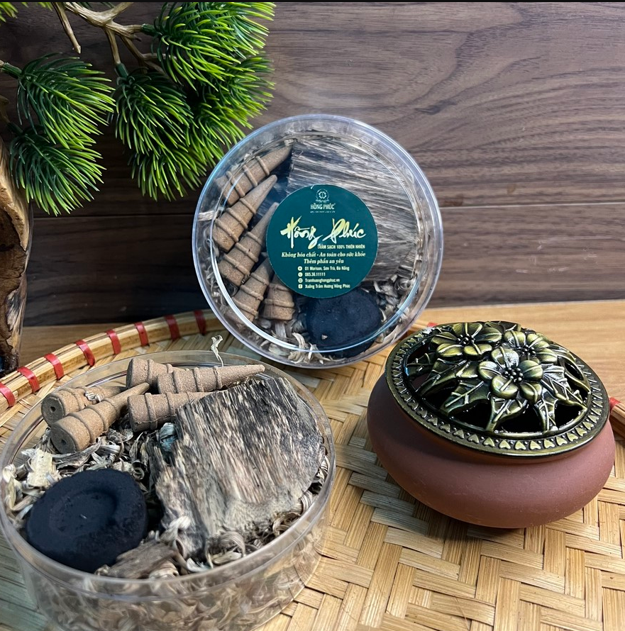 Combo nụ trầm hương Tân Nguyên và lư xông theo mệnh- trầm hương xông nhà hộp 100 viên